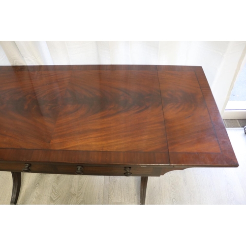 873 - English mahogany two drawer sofa table, approx 73cm H x 96cm W (closed) x 62cm D