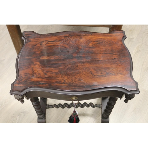 872 - Antique English rosewood mid 19th century work table, fitted with a single drawer, approx 68cm H x 5... 