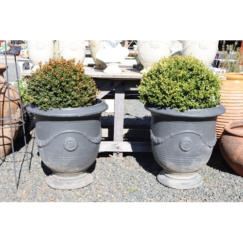 13 - Pair of large painted pottery pots Anduze style with ball Buxus, pots only approx 69cm H x 62cm Dia ... 