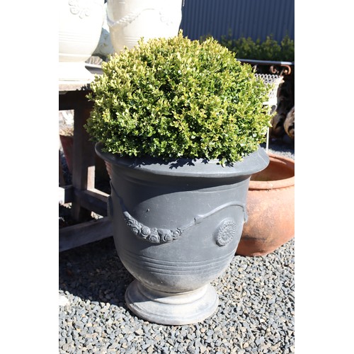 13 - Pair of large painted pottery pots Anduze style with ball Buxus, pots only approx 69cm H x 62cm Dia ... 