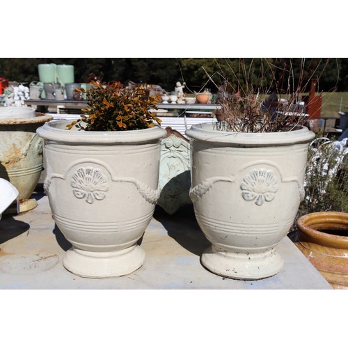 14 - Pair of glazed Anduze style pots with plants, Pots only approx 42cm H x 36cm Dia  (2)