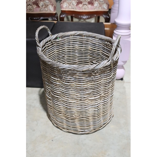 370 - Twin handle cane circular basket, approx 49cm Dia x 56cm H