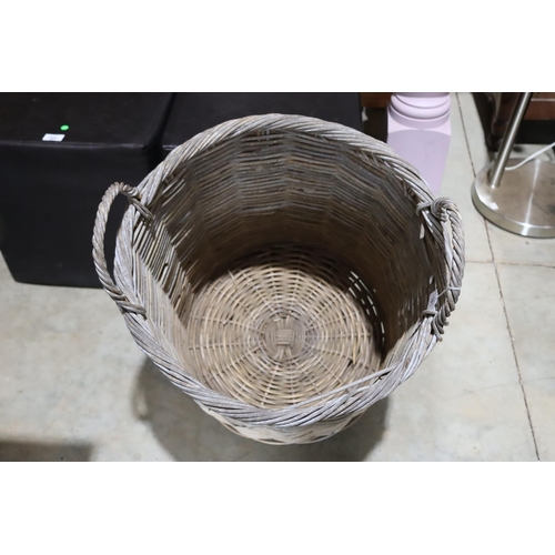 370 - Twin handle cane circular basket, approx 49cm Dia x 56cm H