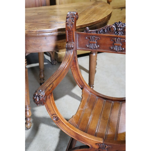 461 - Antique French or Italian walnut Savonarola X frame armchair