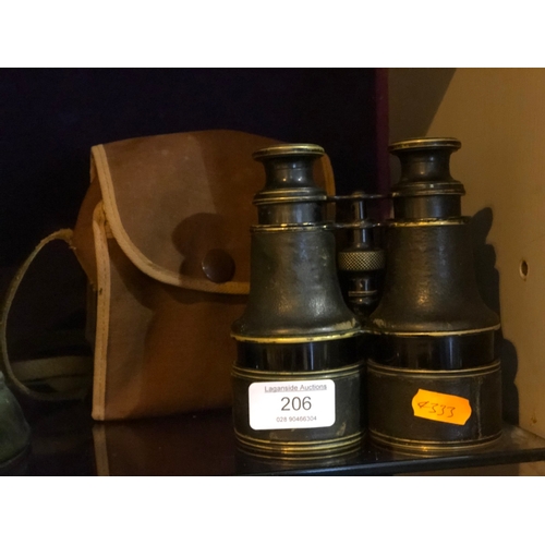 206 - Pair of old binoculars in case