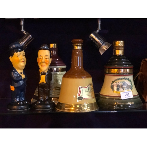 207 - 3 whisky jars and Laurel and Hardy ornaments