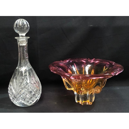 205 - Large Art glass bowl with Royal Doulton crystal decanter