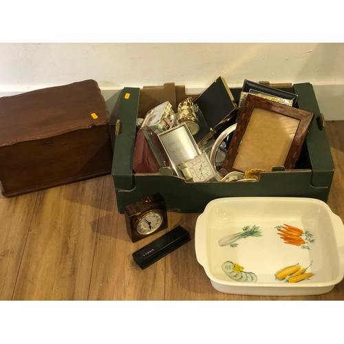 180 - Sundrie lot, Worcester platter, pottery, frames, clocks etc