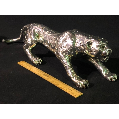 131 - Large chromed resin leopard ornament, 59cm