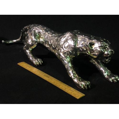 135 - Large chromed resin leopard ornament, 59cm