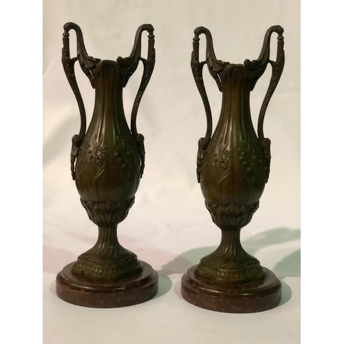 312 - Pair of Art Nouveau spelter vases, 29cm