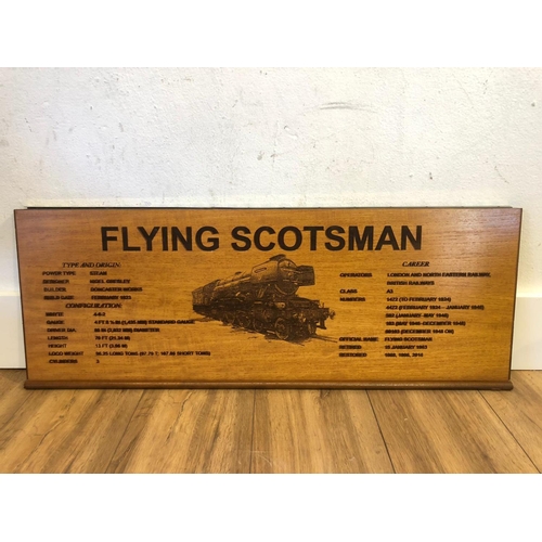 313 - Large wooden plaque, Flying Scotsman, 86cm