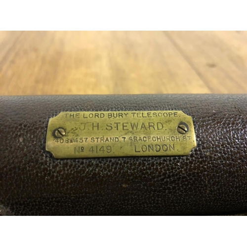 326 - Vintage telescope with case, stamped, The Lord Bury, telescope, London