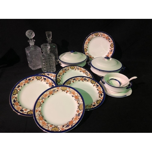 329 - Part dinner ware set and 3 decanters