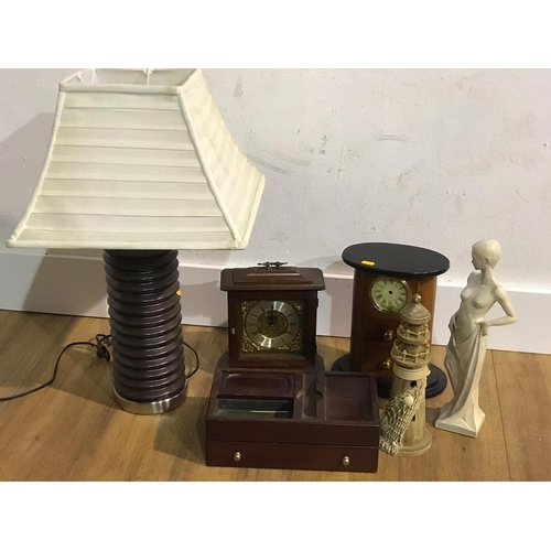 70 - Box lot of ornaments and a lamp