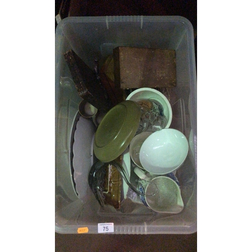 75 - Box of pottery, miscellaneous items