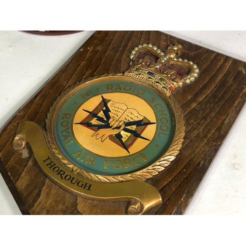 471 - Lancaster bomber model with military badges and RAF plaque