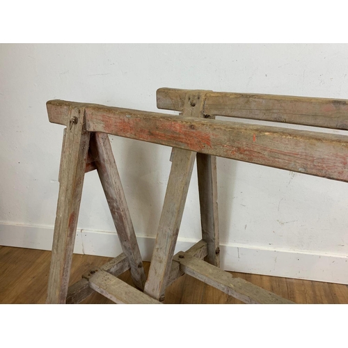 173 - 2 Large wooden trestle stands, 93cm x 123cm