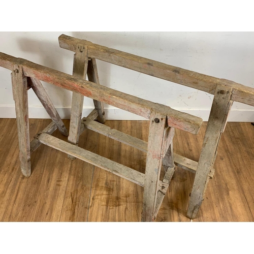 173 - 2 Large wooden trestle stands, 93cm x 123cm