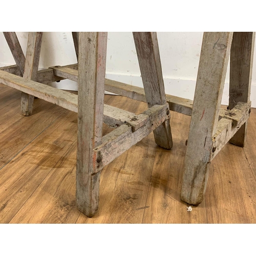 173 - 2 Large wooden trestle stands, 93cm x 123cm