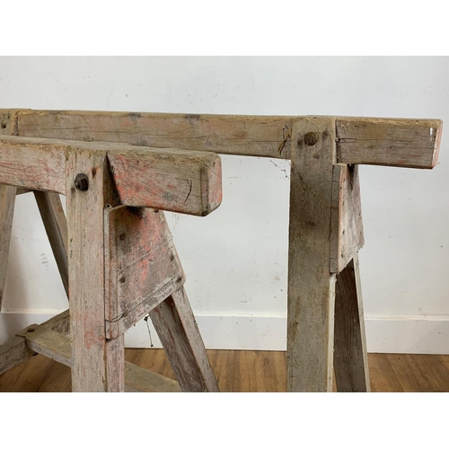 173 - 2 Large wooden trestle stands, 93cm x 123cm