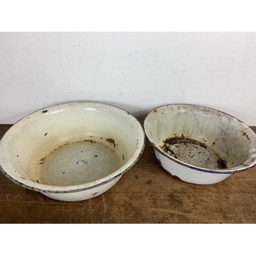 193 - 5 old enamel basins with ladle