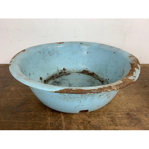 193 - 5 old enamel basins with ladle