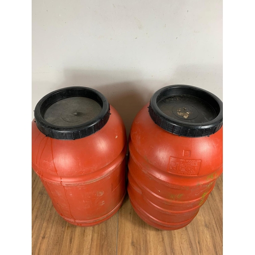 35 - 2 large plastic barrels with lids, 112cm