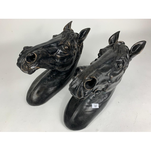 197 - Pair of large horse head wall mounts, 44cm