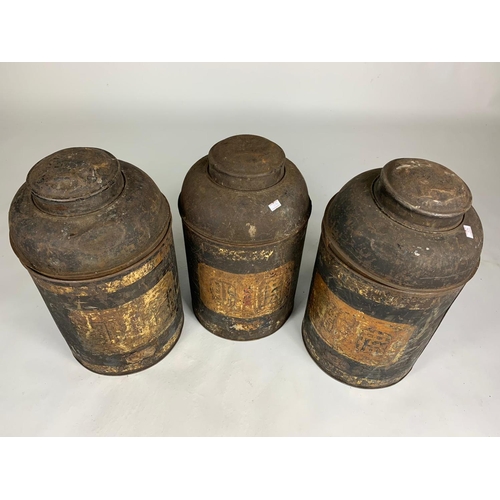 224 - 3 large Victorian cannisters with lids, 44cm