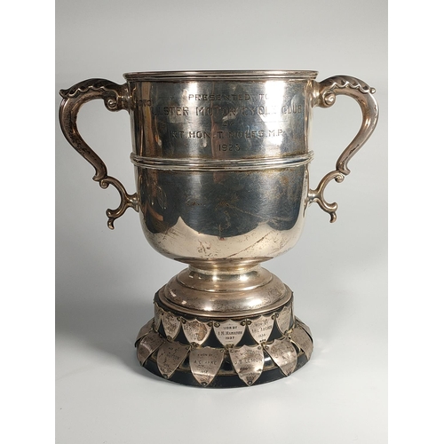 661 - Large silver trophy, presented to Ulster motorcycle club 1928. 709 grams cup only. Chester mark.  23... 