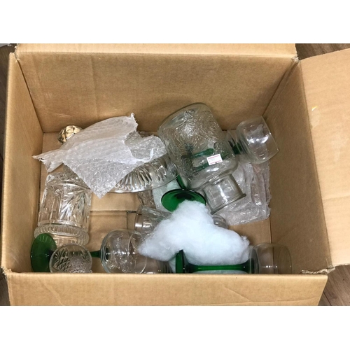 65 - 4 boxes of pottery, glassware and crystal