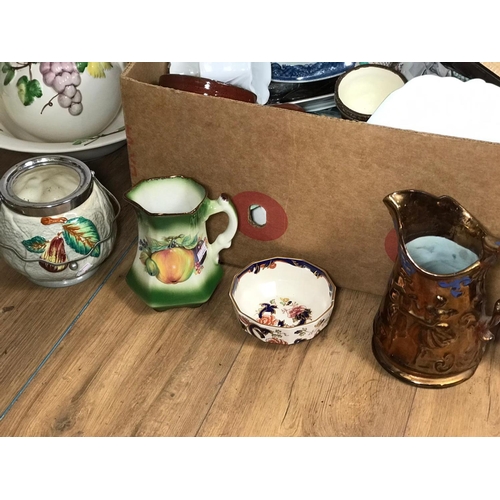 65 - 4 boxes of pottery, glassware and crystal