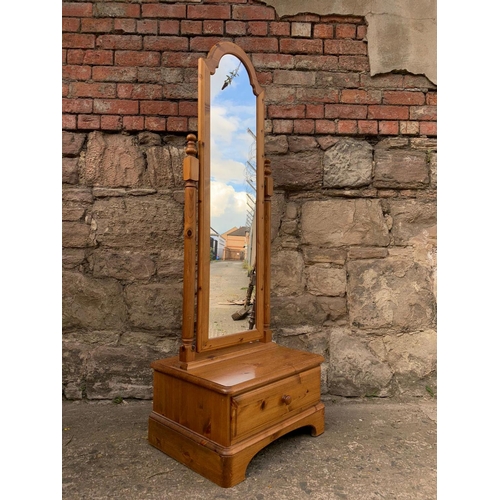 1038A - Pine cheval mirror with drawer, 162cm