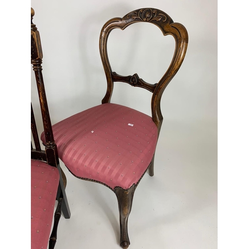 1063A - Edwardian chair and pair of Victorian balloon back chairs