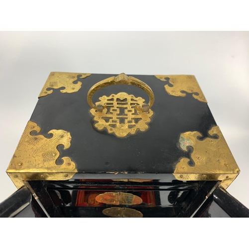 2 - Small oriental style brass bound jewellery cabinet, 16x12x21cm