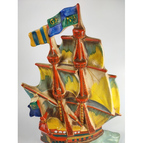 175 - Hand painted pottery ship ornament, 33cm