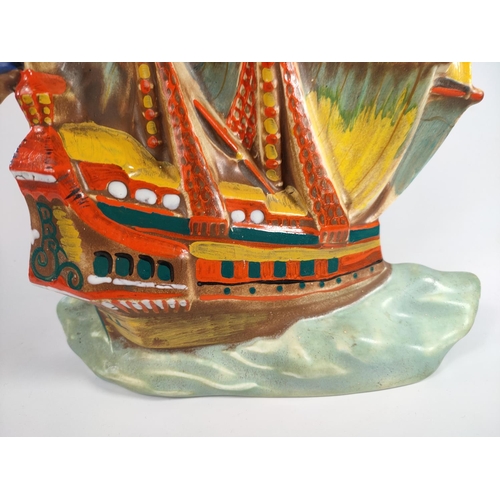 175 - Hand painted pottery ship ornament, 33cm