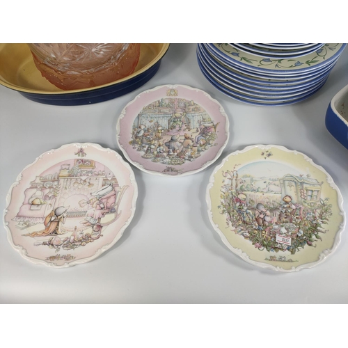 203 - Three Royal Doulton plates with kitchen and glassware