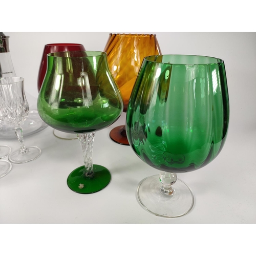 212 - Decanter with glasses and coloured glassware