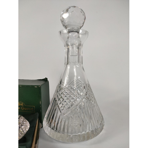 220 - Tyrone crystal decanter, Tyrone crystal paperweight and a piece of Art Glass.