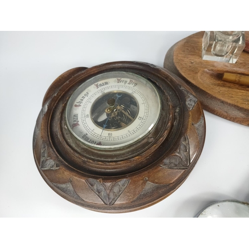 237 - Quantity of vintage desk top items with barometer