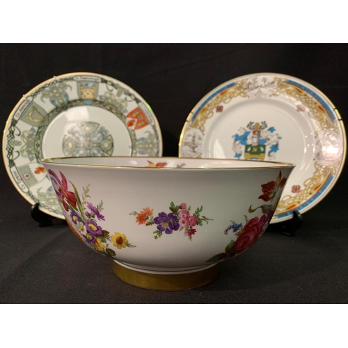 274 - Hand painted fine bone china bowl and 2 plates by Caverswall, signed by M. Grant 