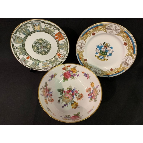 274 - Hand painted fine bone china bowl and 2 plates by Caverswall, signed by M. Grant 