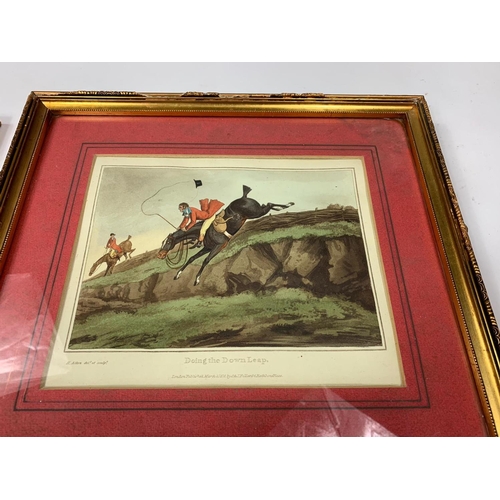 53 - 3 vintage coloured engravings, hunting scenes