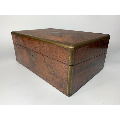 54 - Victorian brass bound walnut writing box