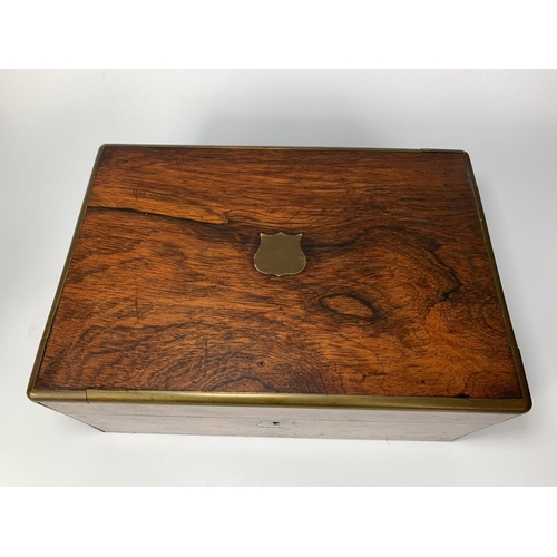 54 - Victorian brass bound walnut writing box