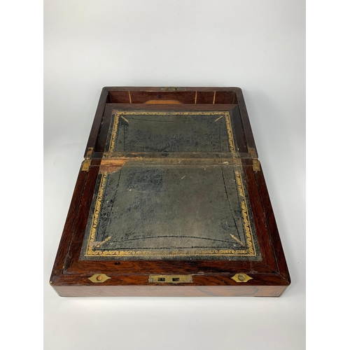 54 - Victorian brass bound walnut writing box