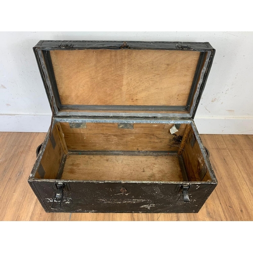 128 - Vintage metal with wood interior trunk, 76x39x38cm