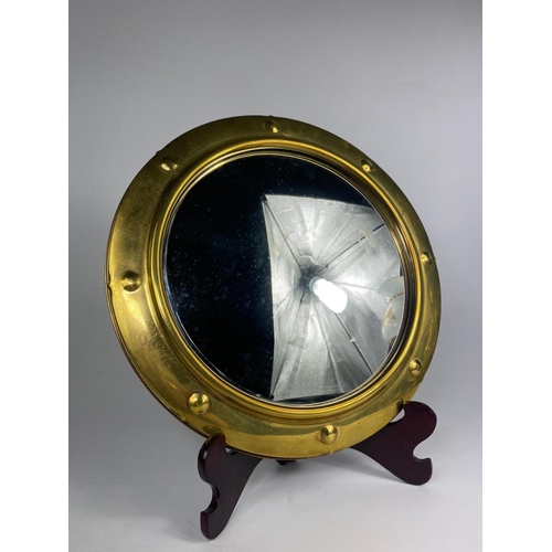 9 - Brass framed convex mirror, 33cm